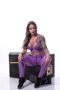 snakeprint sports bra, purple top