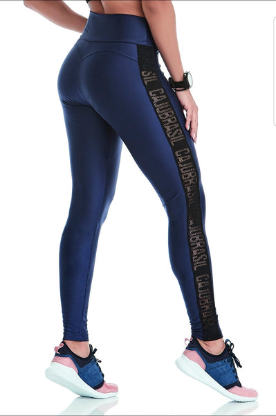 CajuBrasil USA Brazilian Fashion Fitness Mesh Textured Leggings ZIPPER -  Royal Blue 8122